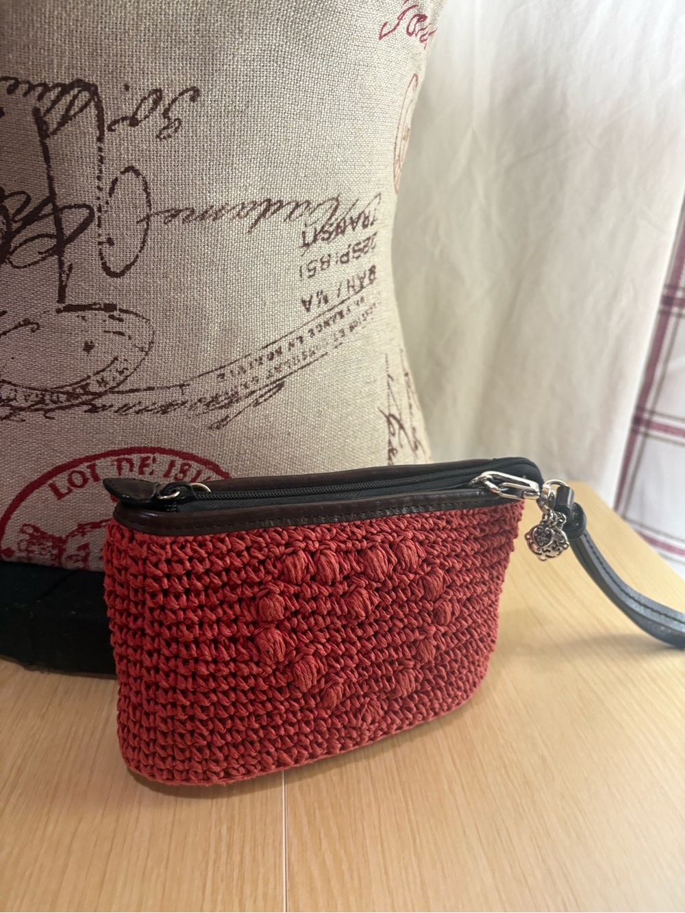 Brighton Handwoven Red Crochet Wristlet Bag.

Missing Crossbody Strap